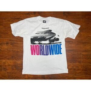 Rare Vintage BOEING World Wide T-Shirt White Size Large